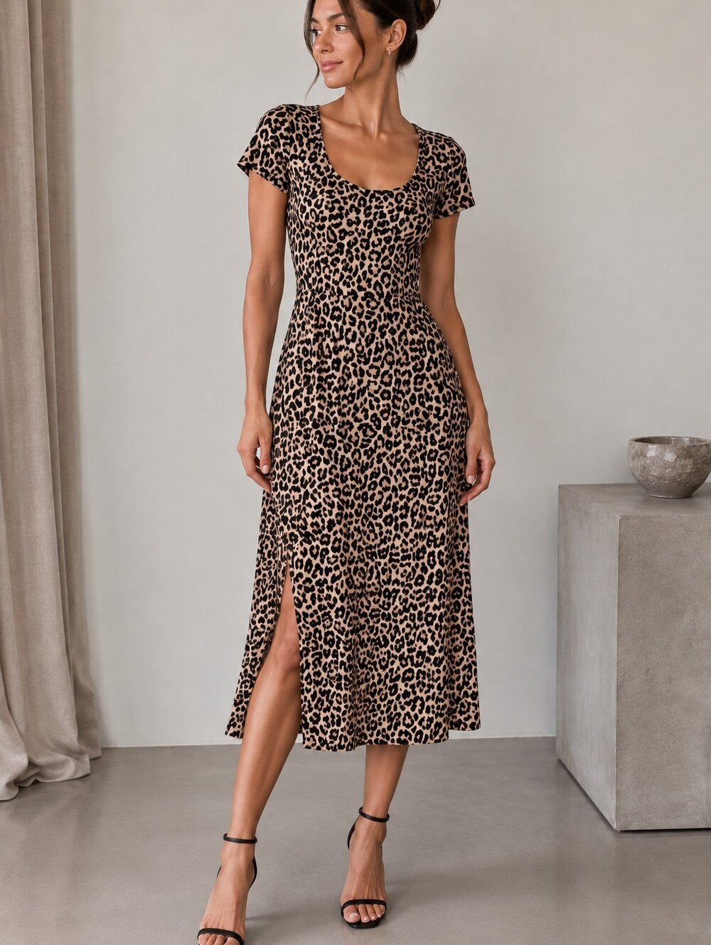Jessica Simpson Leopard Print Maxi Skirt in Beige and Black